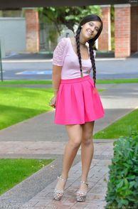 Sweet Pigtails Girl Outside In He Pink Skirt
