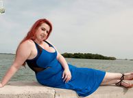 Big Redhead Woman In Dress By The Water - lady clothed